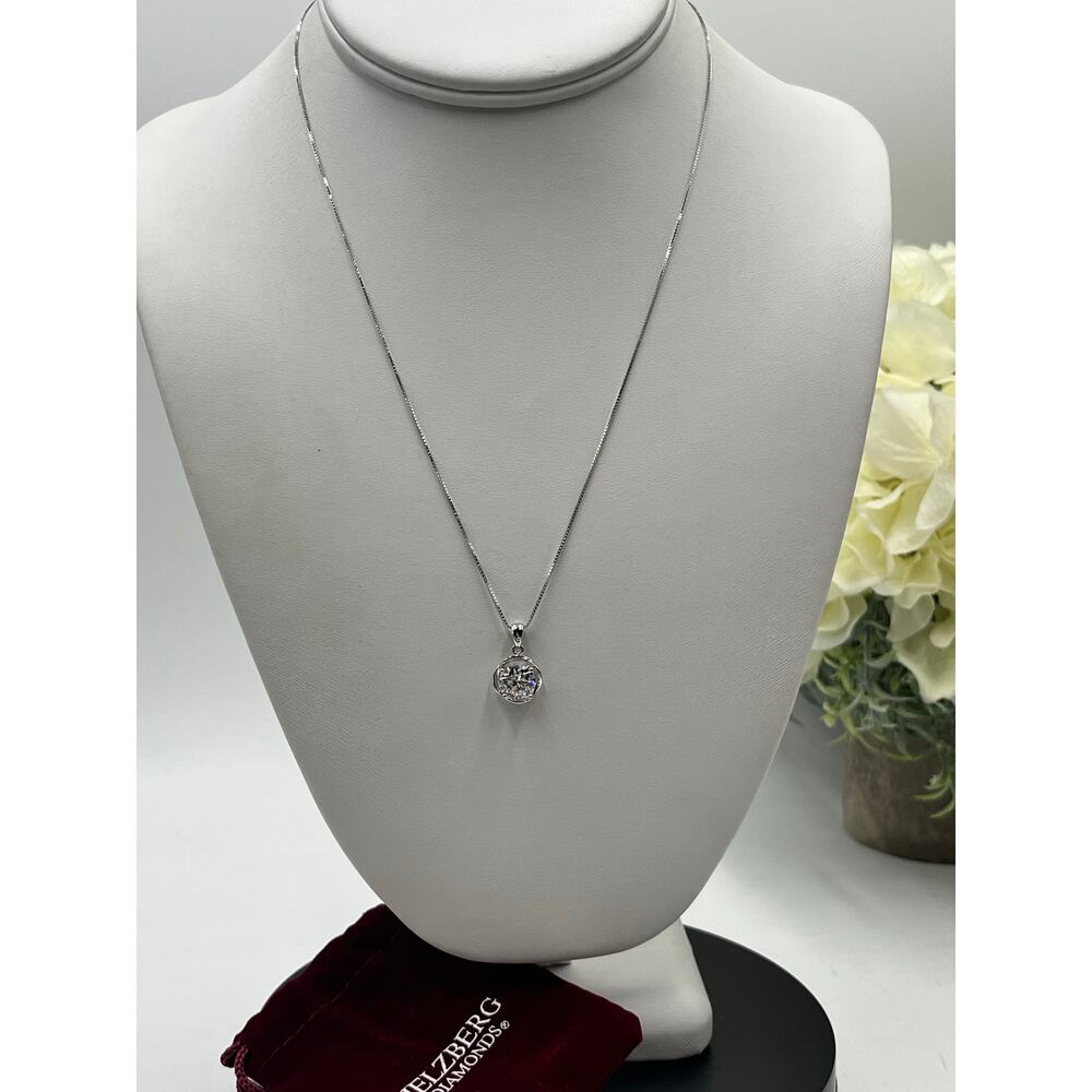 Helzberg Diamonds Sterling Silver Chain Solitaire CZ Pendant‎ Necklace NWT